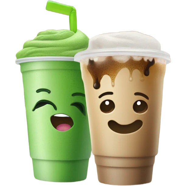 matcha and iced coffee, separate drinks, hugging ￼ emoji