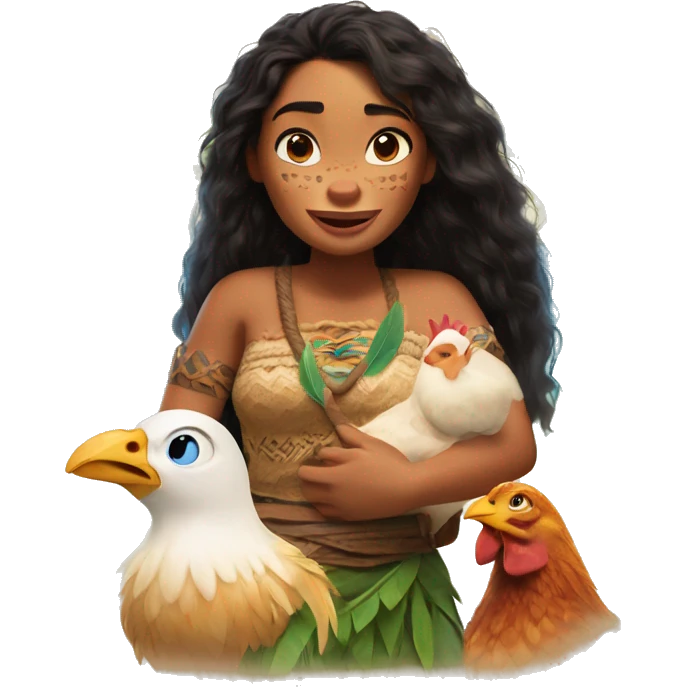 Moana and her chicken from Moana emoji