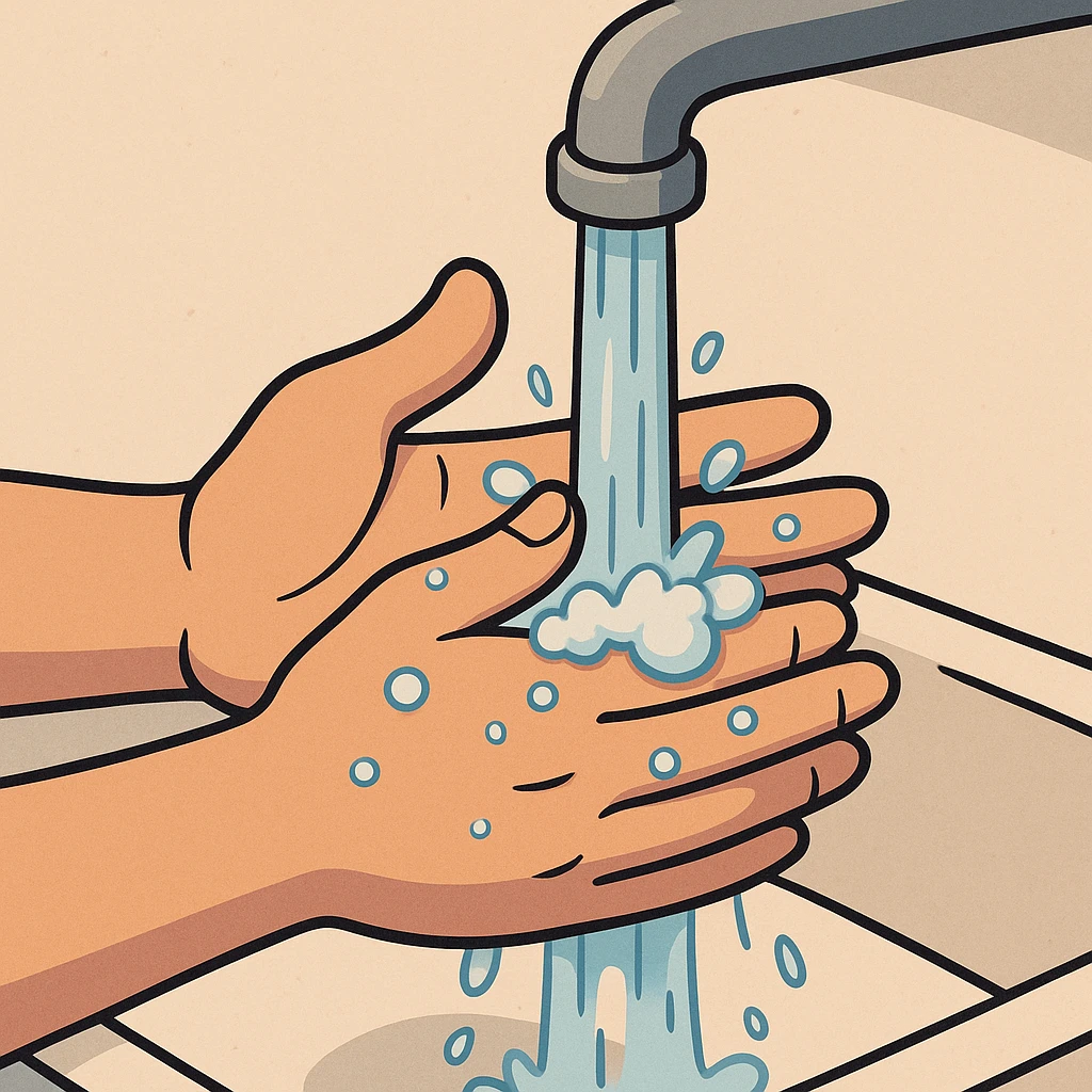 clear and simple illustration of hands under running water emoji