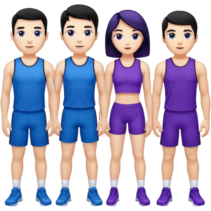 4people 2 men and 2 women. with black hair and white skin. ready to create a team. with blue and purple clothes emoji