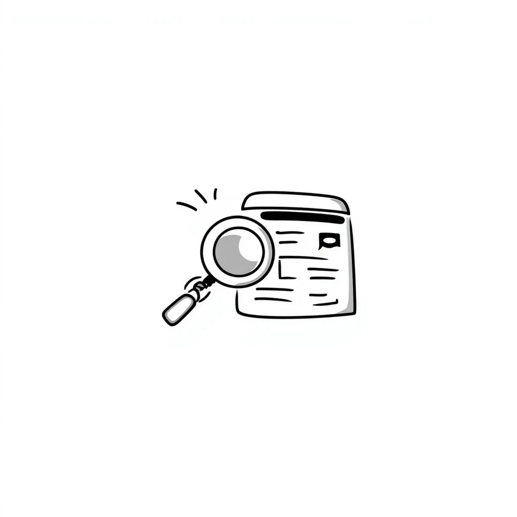 hand-drawn doodle of a magnifying glass examining a digital interface, simple and clear, Notion-style emoji