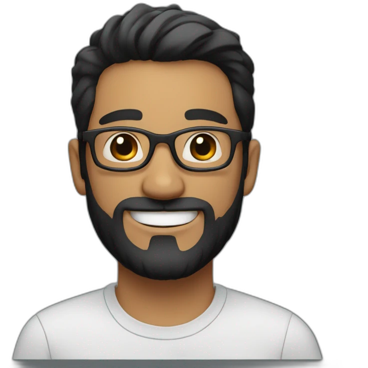 Smiling man with short black hair and glasses and beard emoji