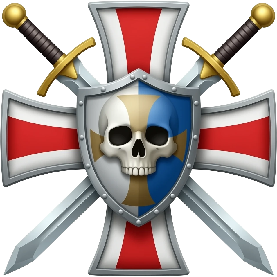 Templar cross with swords in middle and Skull and shield emoji