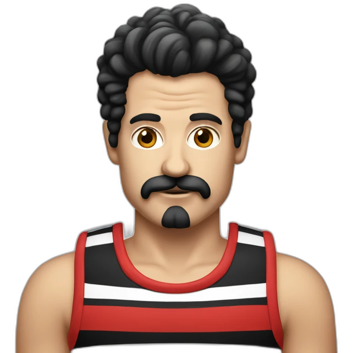 manozzy osbourne with long moustache and striped black and red tank top emoji