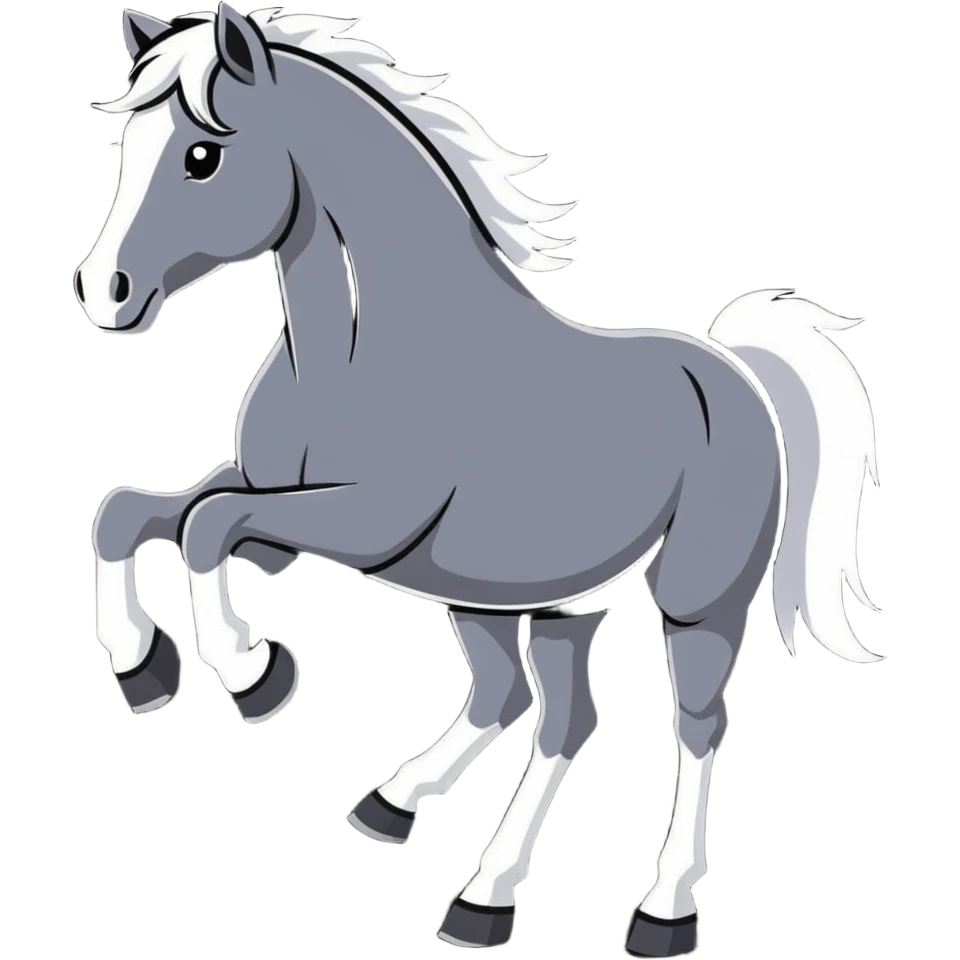 a free rein horse, wild and majestic, cartoon sticker style emoji