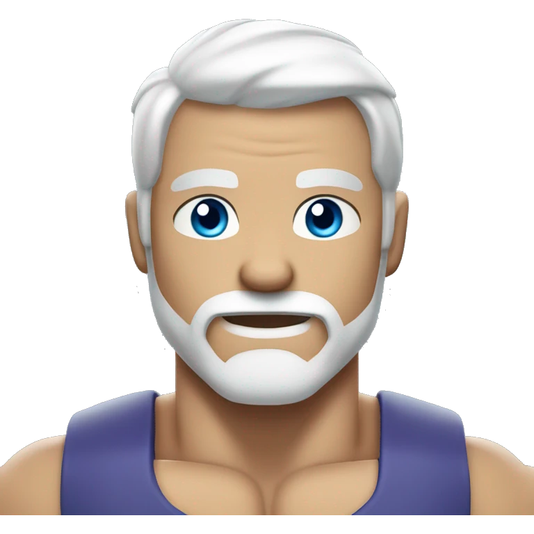 Muscly man with white hair and beard and blue eyes and muscles flexing  emoji