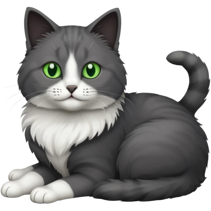 one dark grey and white cat and one completely solid dark grey cat with green eyes and white paws emoji