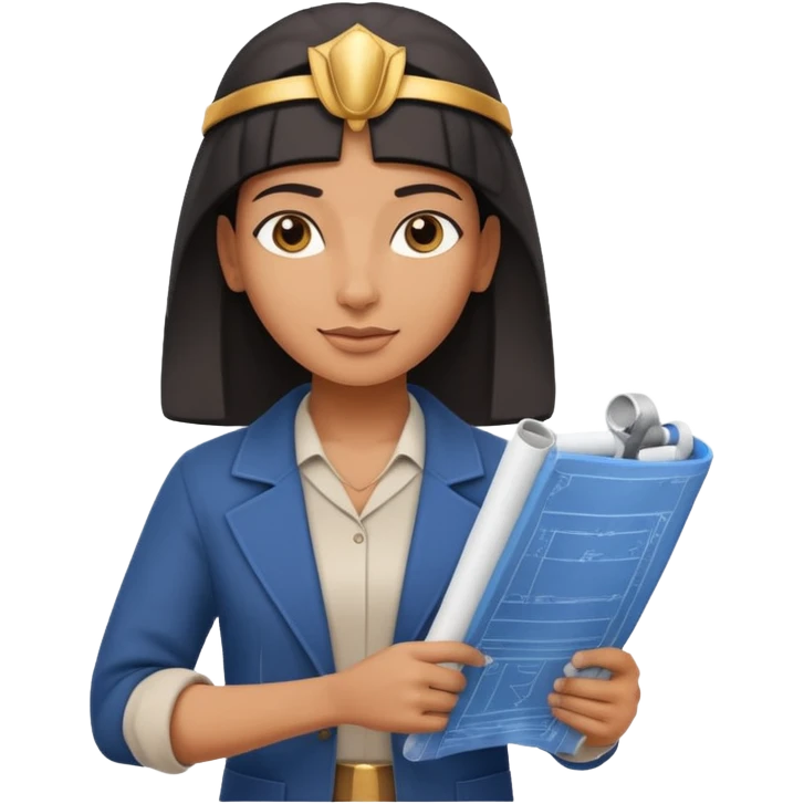 Emoji portrait of an Egyptian architect. Clean clothes, holding a blueprint scroll, confident expression. emoji