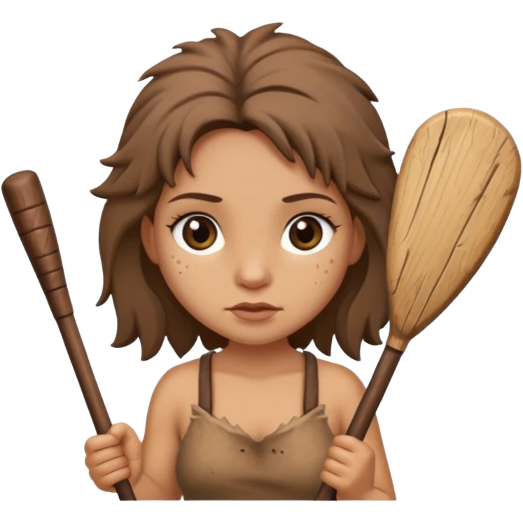 cute cave woman with big eyes and a club emoji