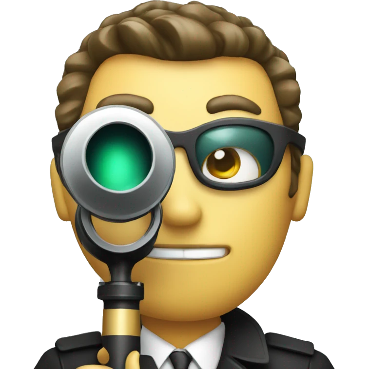 Secret agent with a spyglass reviewing code emoji