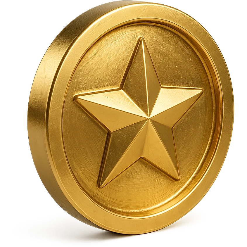 a gold coin with a star, embossed emoji