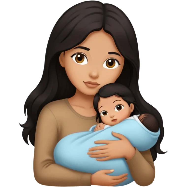 I want a girl with long dark brown hair holding a new born baby with black hair emoji