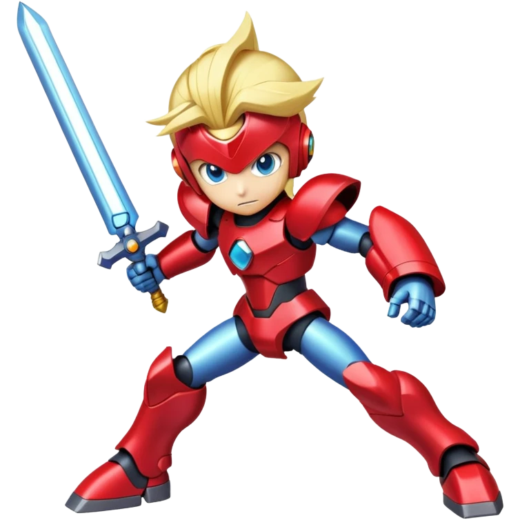 Megaman Zero robot with red armor, blonde hair, and Z-saber sword emoji