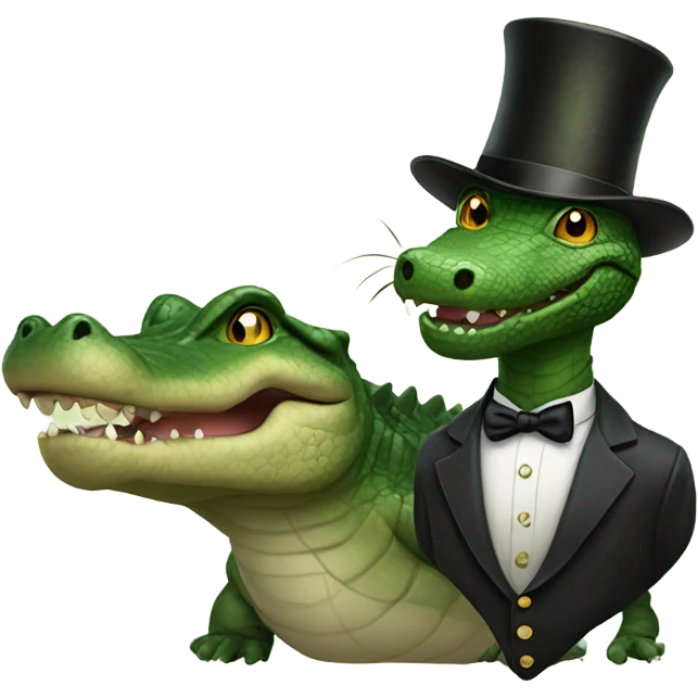 Alligator with a top hat riding a cat  emoji