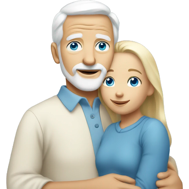 White grandparents hugging blonde granddaughter all blue eyes emoji