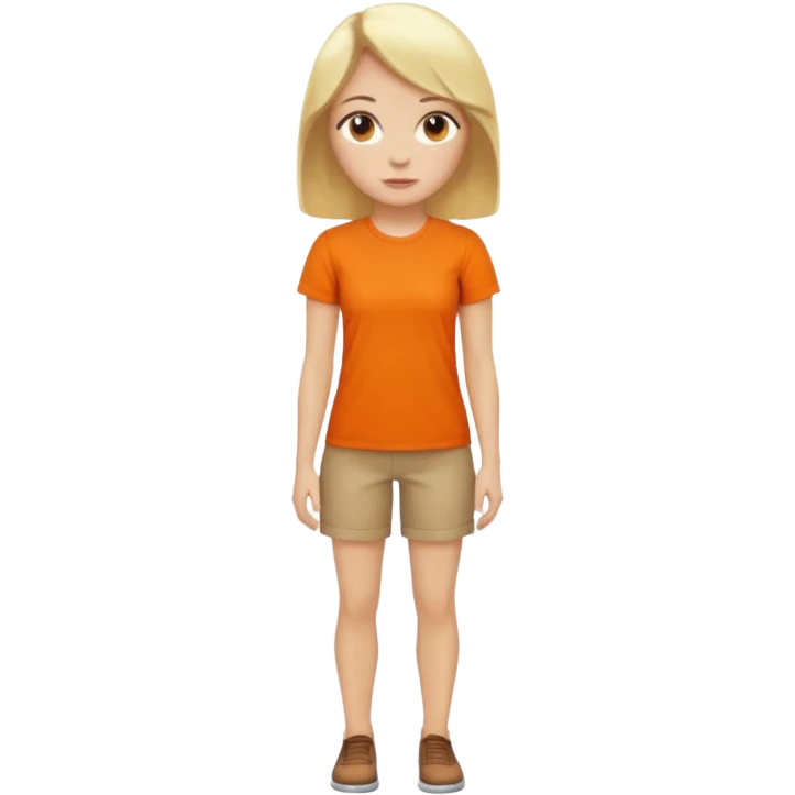 woman with blond hair standing showing full body with orange shirt emoji