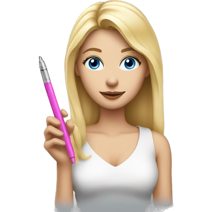 Pretty Blonde woman with blue eyes holding a pink weed pen  emoji