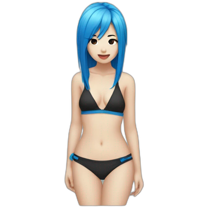 Emo Asian girl with blue hair in bikini emoji