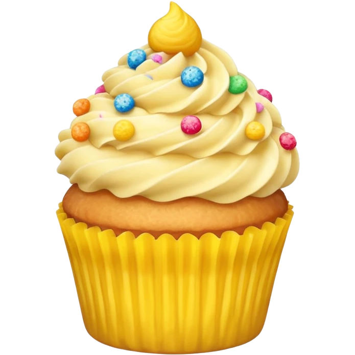 Vanilla cupcake with crushed up cereal on top with sprinkles emoji