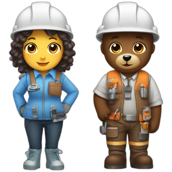 cute architect milk female bear & cute engineer mocha bear emoji