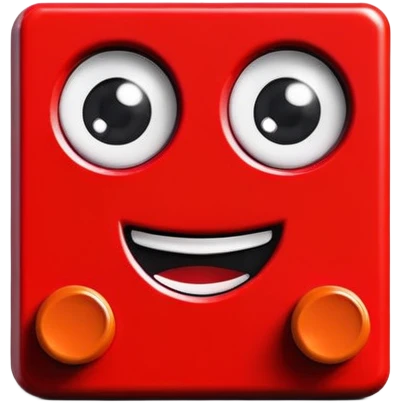 A red Lego building block with big adorable eyes and a happy expression emoji