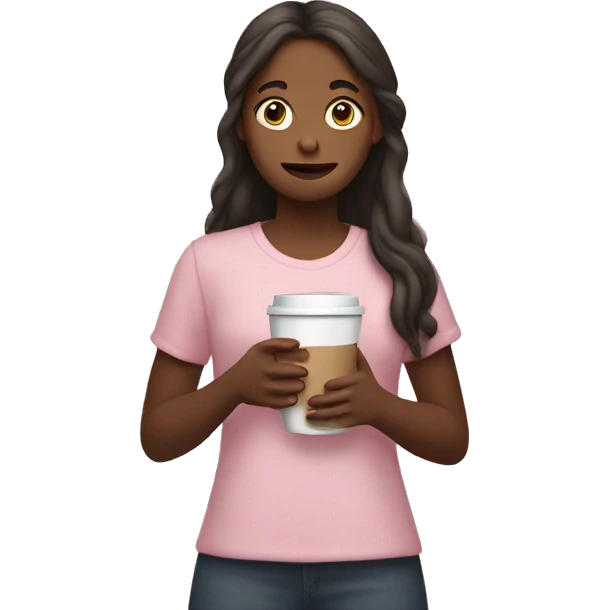 girl holding a light pink Bible in one hand and a coffee in the other hand emoji