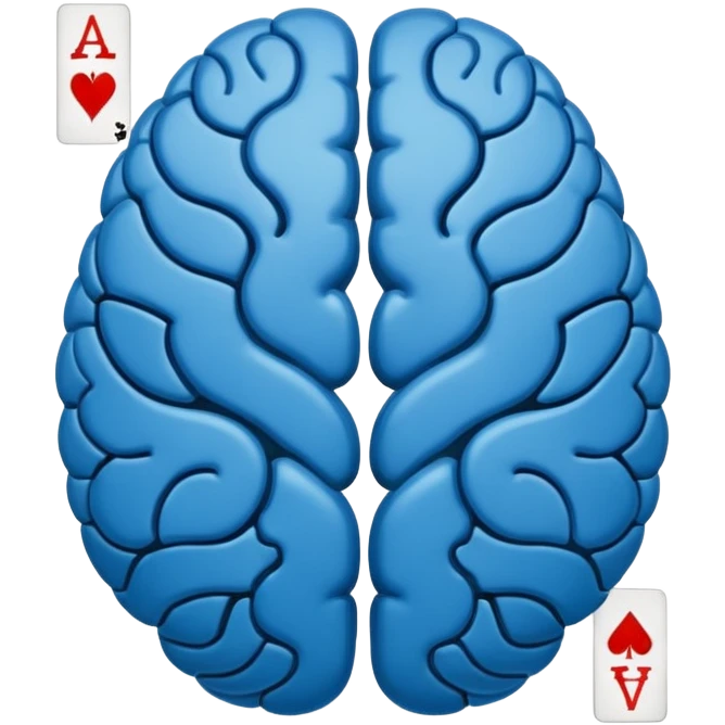 A highly minimalist, clean icon. The icon is a single playing card or tarot card, shown from the back side (face down). The card is oriented vertically (portrait). integrate a stylized, symmetrical human brain. Blue color emoji