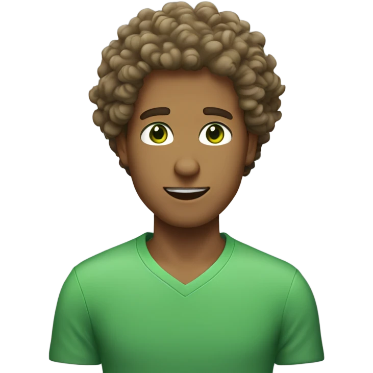 Tan guy with really, really curly hair and green eyes emoji