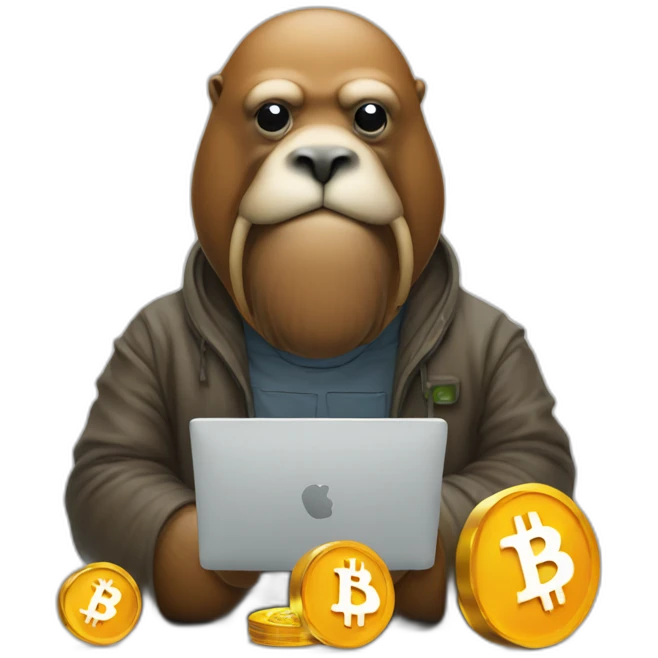 walrus programmer with bitcoin emoji