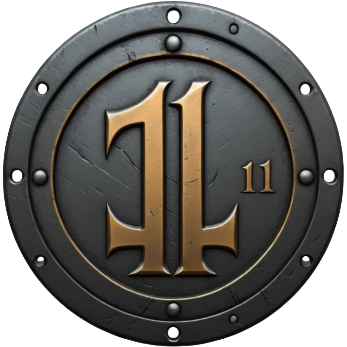 Minimal emoji, gothic metal coin made of black steel, engraved number 1 at the center, ancient industrial aesthetic, worn metal texture, no glow, no neon, flat emoji design, centered, transparent background emoji