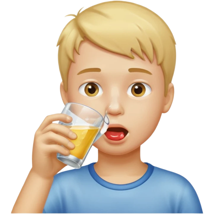 a boy drinking a cup of water, the cup is touching his mouth, emoji