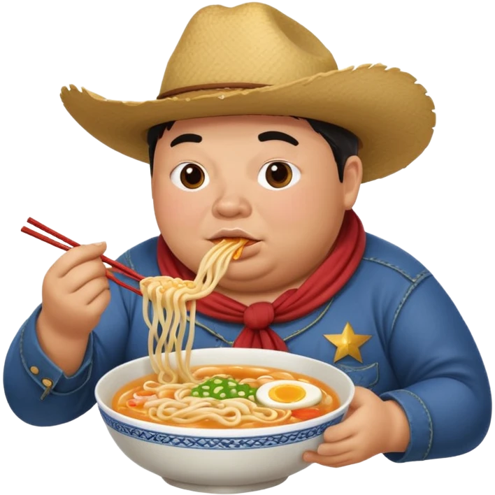 fat cowboy eating ramen slurping noodles emoji