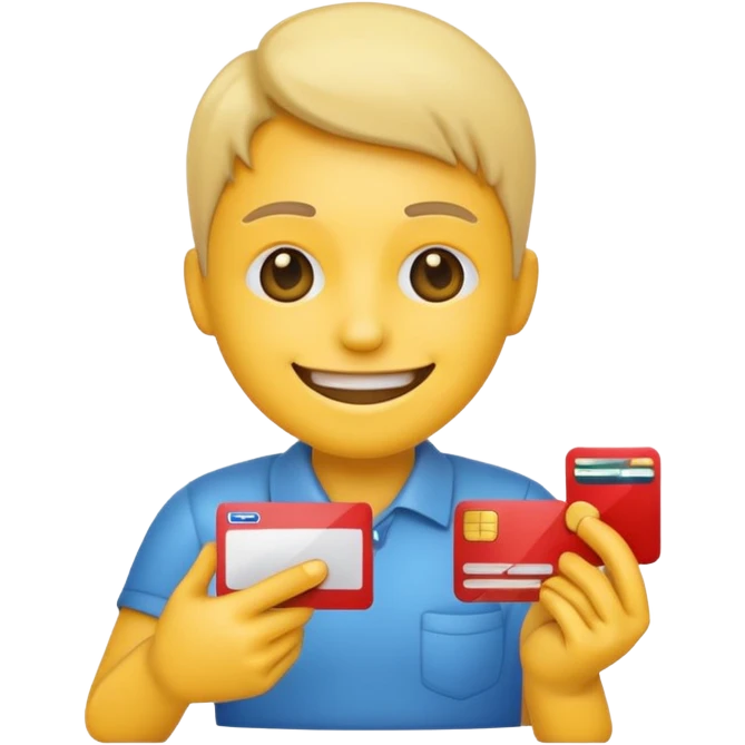 Create an emoji which is smiling, holding a credit card with pills emoji
