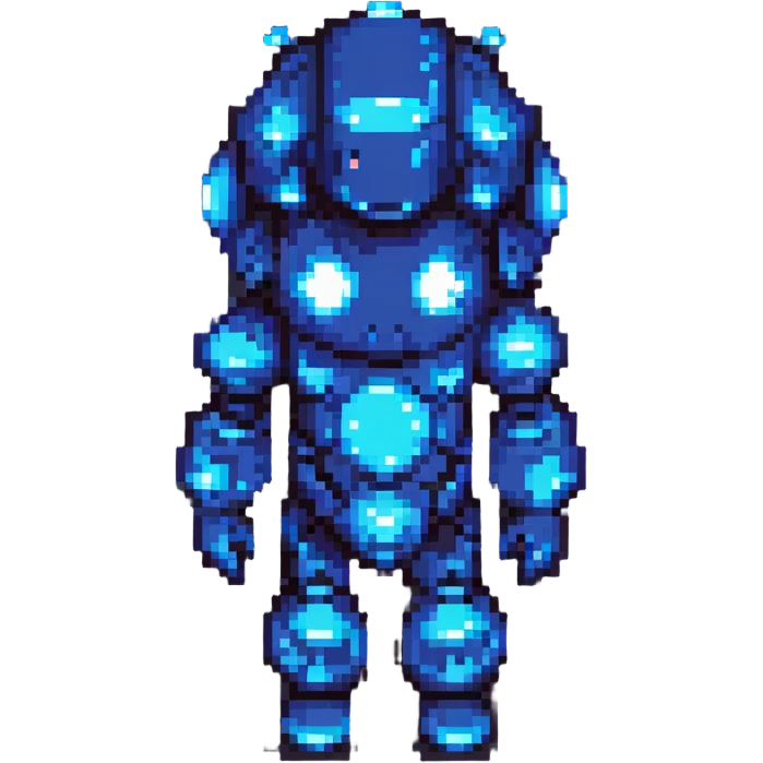 ice-themed AI character, futuristic, glowing blue, digital elements, pixel art style emoji