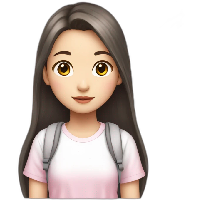 Japanese girl, 16, long hair, white T-shirt, pink miniskirt, with dove wings emoji