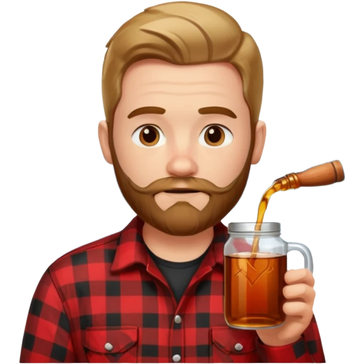 I want a Canadian lumberjack wearing a red and black plaid shirt drinking maple syrup emoji