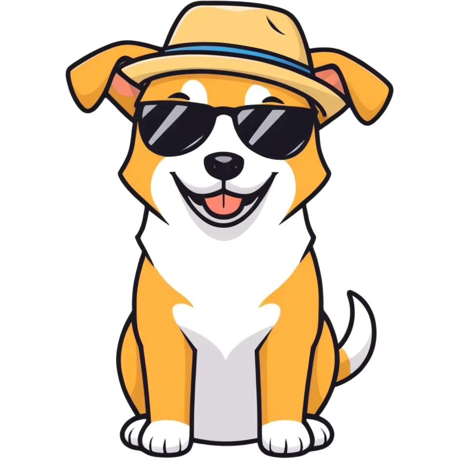 Dog with floss hat sunglasses and smiling emoji