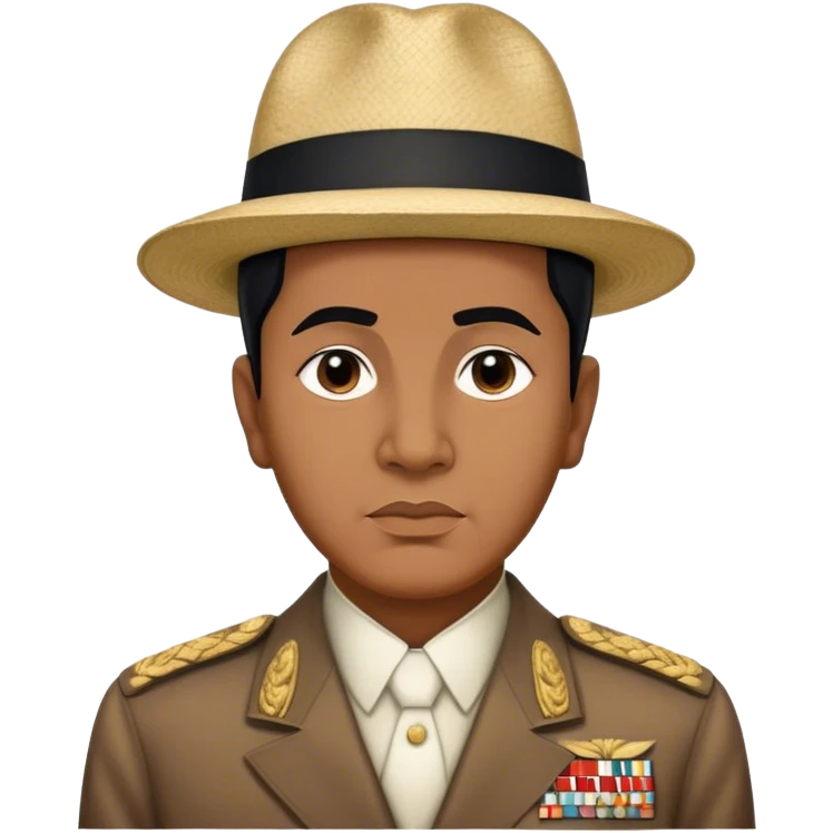 ​Cinematic Realistic Portrait of Sukarno, depicted in a lifelike, realistic style based on his iconic portrait, showcasing his thoughtful, charismatic expression in period attire, rendered with detailed textures and warm, evocative lighting that captures his pioneering spirit and national pride, emoji