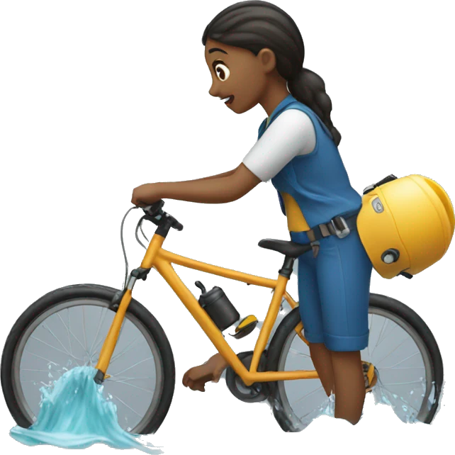a girl repairing a bike in water emoji