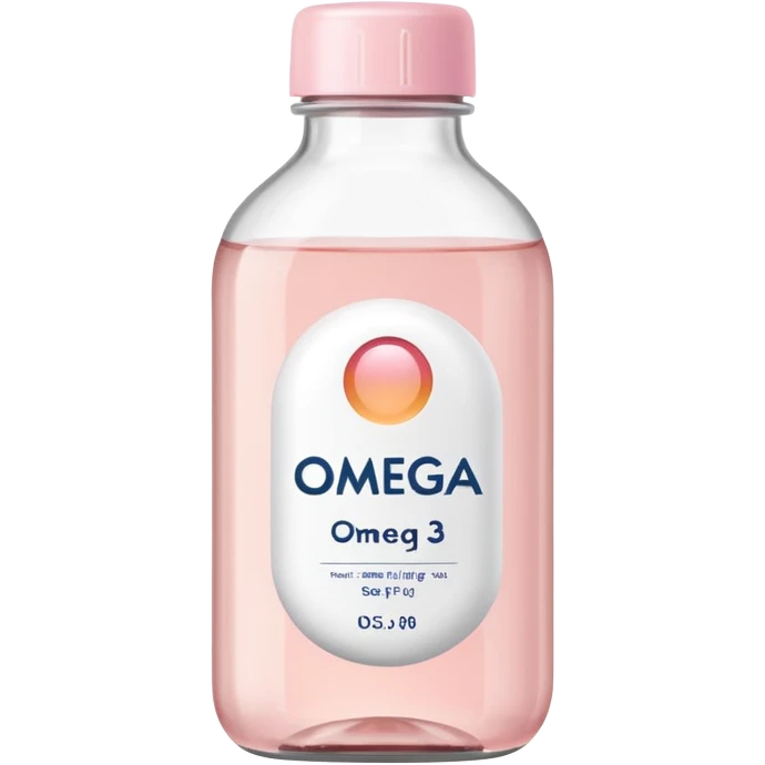 White omega-3 bottle with pastel pink label, clean minimal background emoji