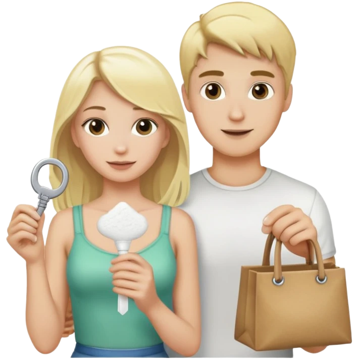 Blonde guy holding a bag of white powder and blonde girl holding a key emoji