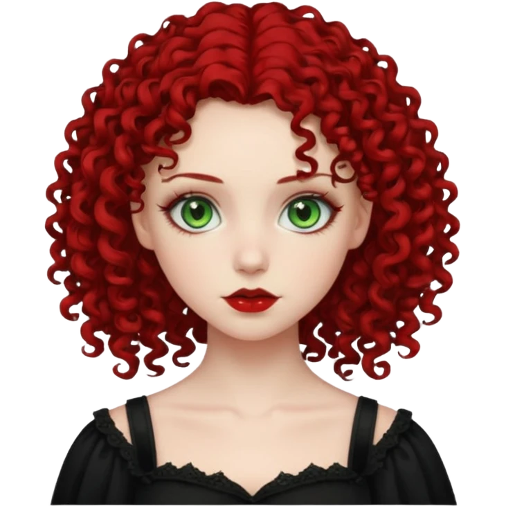 pale girl , From green eyes with curly hair to red shoulder, with the gothic and 2000s style emoji