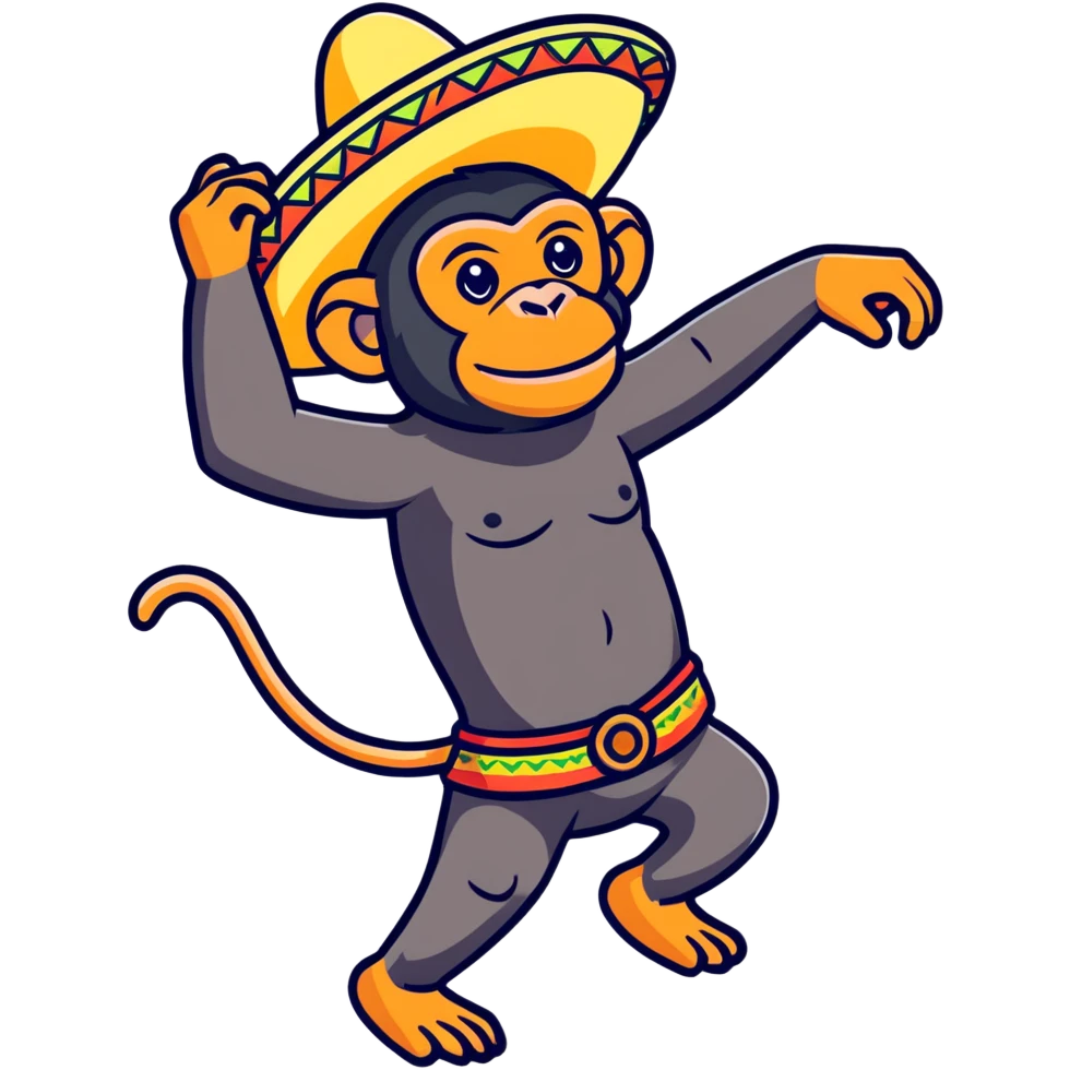 Chimpanzee dancing, wearing a sombrero emoji