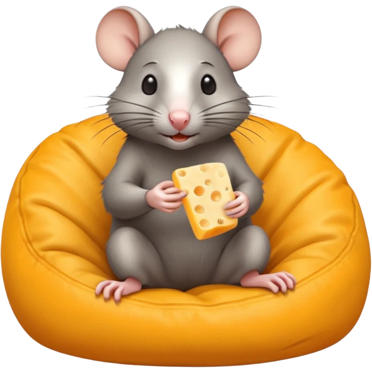 rat sitting in bean bag chair while eating cheese emoji