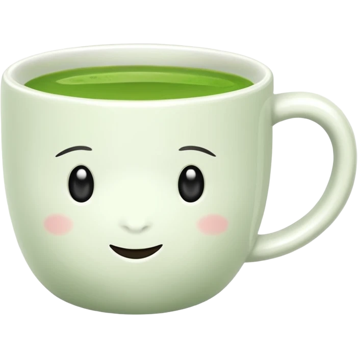 white ceramic tea cup with mattcha emoji