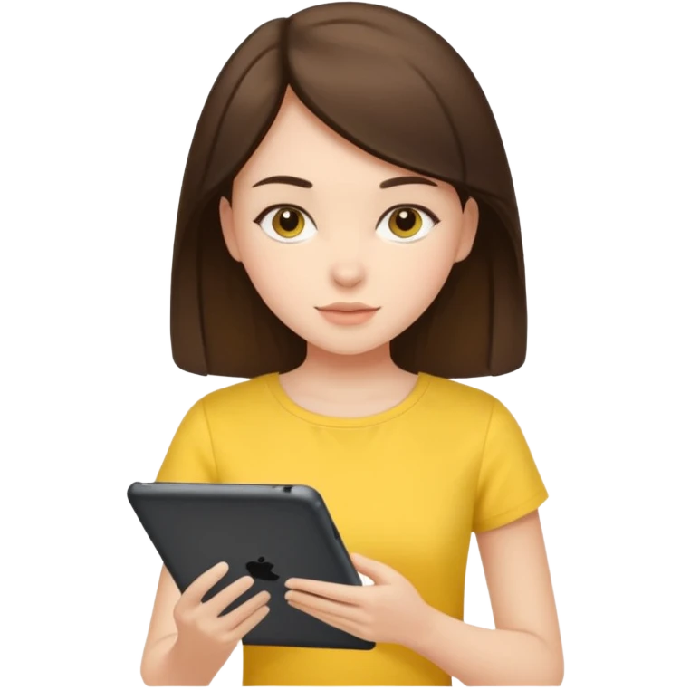 pretty brunette girl wearing yellow top ipad studying  emoji