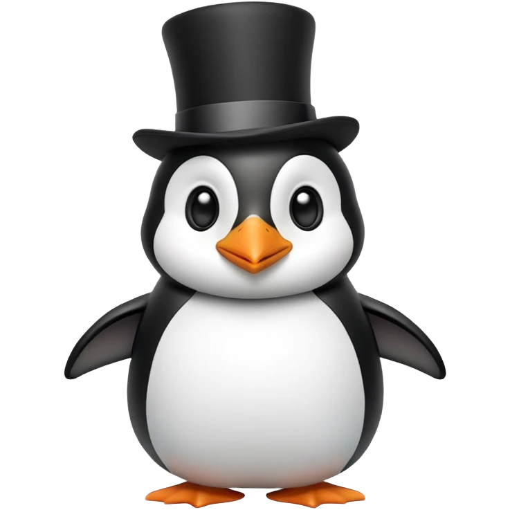 Goofy cute penguin with a top hat emoji