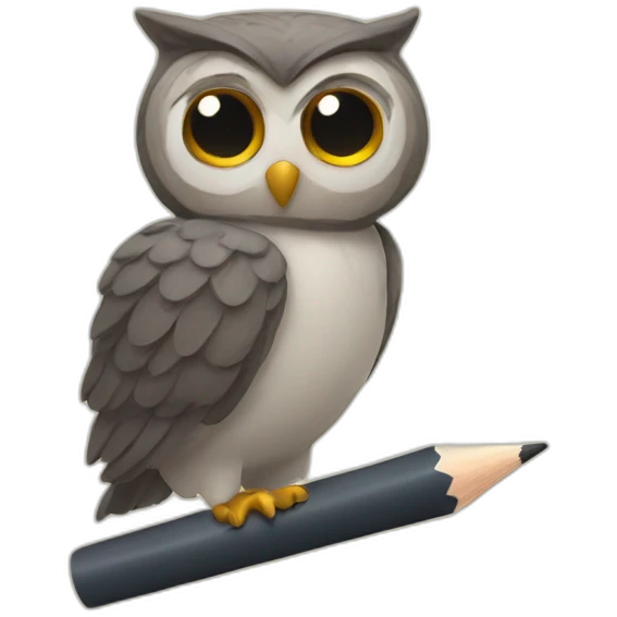 an owl writing with a pencil emoji