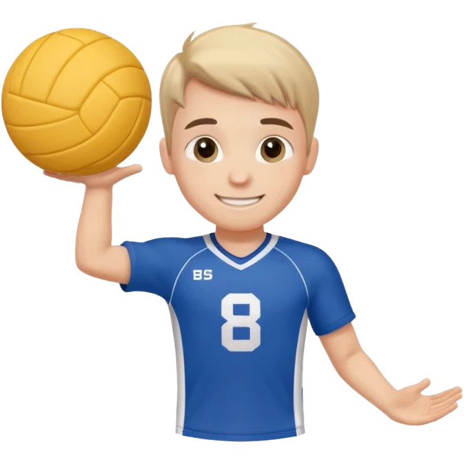 Cute mini guy with volleyball and has a jersey the reads B S emoji
