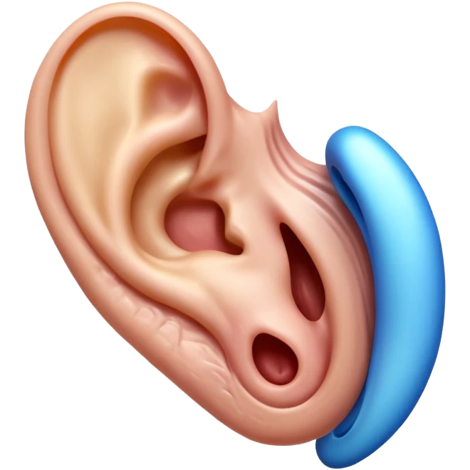 iOS-style 3D emoji: a human ear with three curved sound waves coming out from it emoji